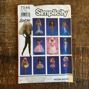 Simplicity 7046 Barbie Doll Clothes Pattern Dress Gown Skirt Pants Uncut 1990